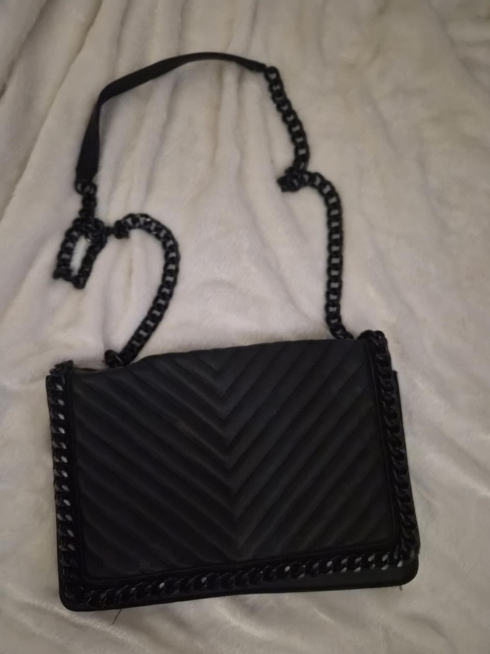 Aldo Black Quilted Envelope Crossbody Chain Strap Purse